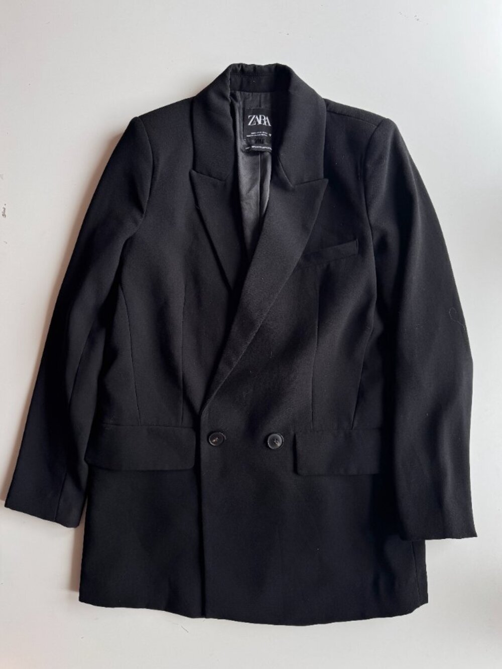 ZARA Black Crepe Double Breasted Oversized Cocoon Blazer Suit Jacket, Size M - Picture 5 of 12